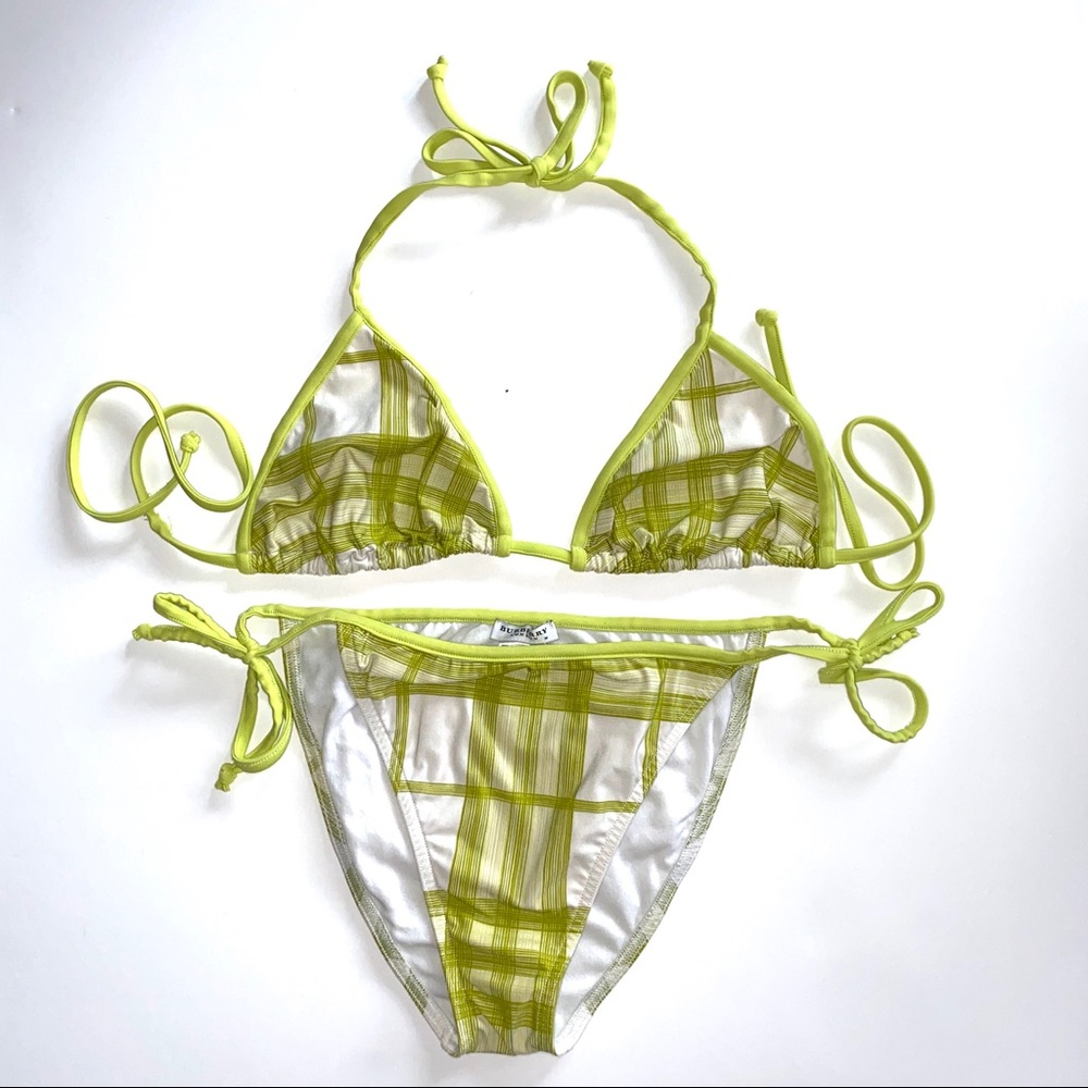 Burberry green striped bikini